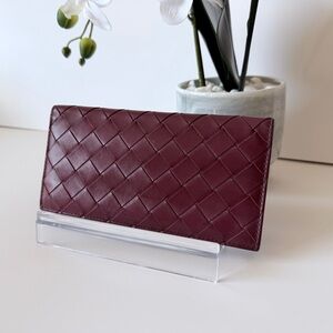 Bottega Veneta Intrecciato Burgandy Leather  Continental Wallet/ With  Box